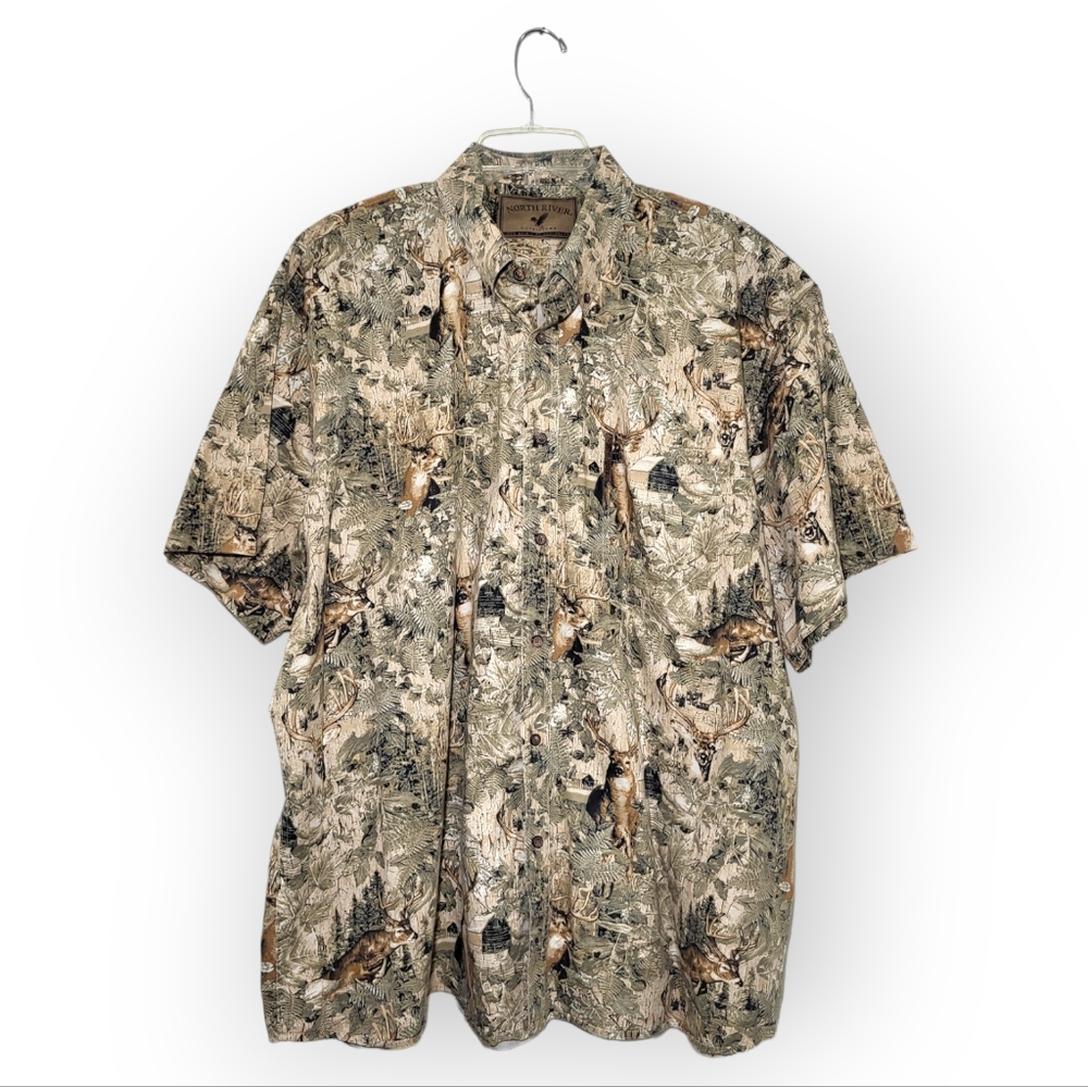 North River Outfitters Deer Camo Hunting Button-down Short Sleeve XXL